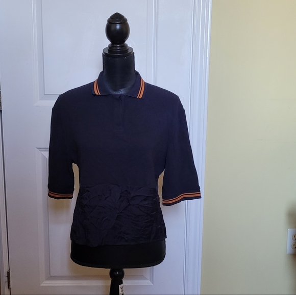 Mango Tops - Mango golf shirt pull over top short sleeve dark blue preppy sporty size XS
